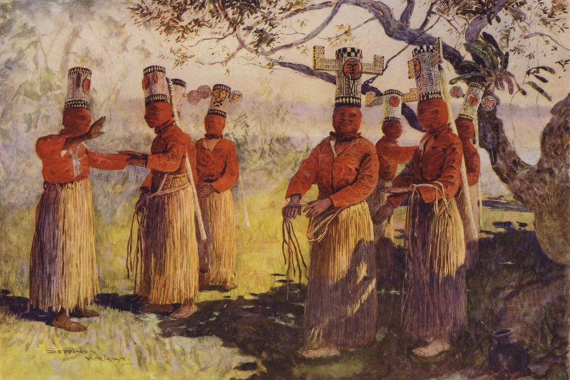 Masked Dancers of Opaina, River Apaporis, Brazil by Henry Charles Seppings Wright