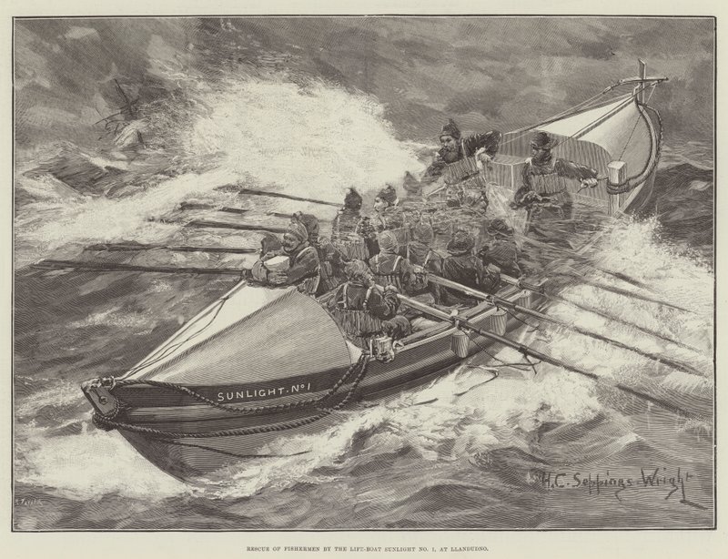 Rescue of Fishermen by the Life-Boat Sunlight No 1, at Llandudno by Henry Charles Seppings Wright