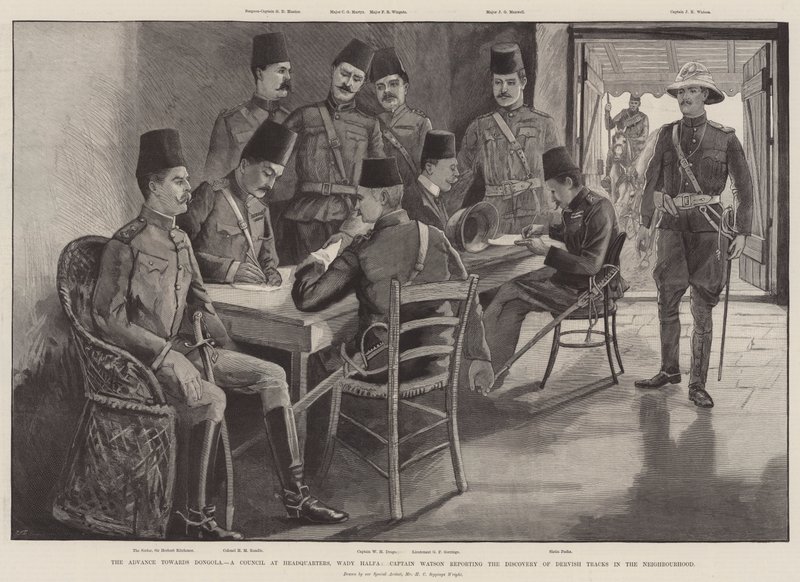 The Advance towards Dongola, a Council at Headquarters, Wady Halfa, Captain Watson reporting the Discovery of Dervish Tracks in the Neighbourhood by Henry Charles Seppings Wright