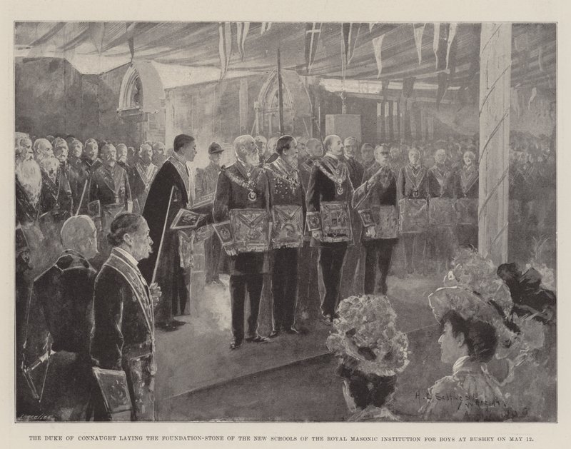 The Duke of Connaught Laying the Foundation-Stone of the New Schools of the Royal Masonic Institution for Boys at Bushey on 12 May by Henry Charles Seppings Wright