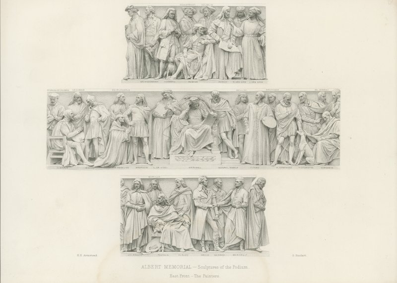Sculptures on the podium of the Albert Memorial by Henry Hugh Armstead