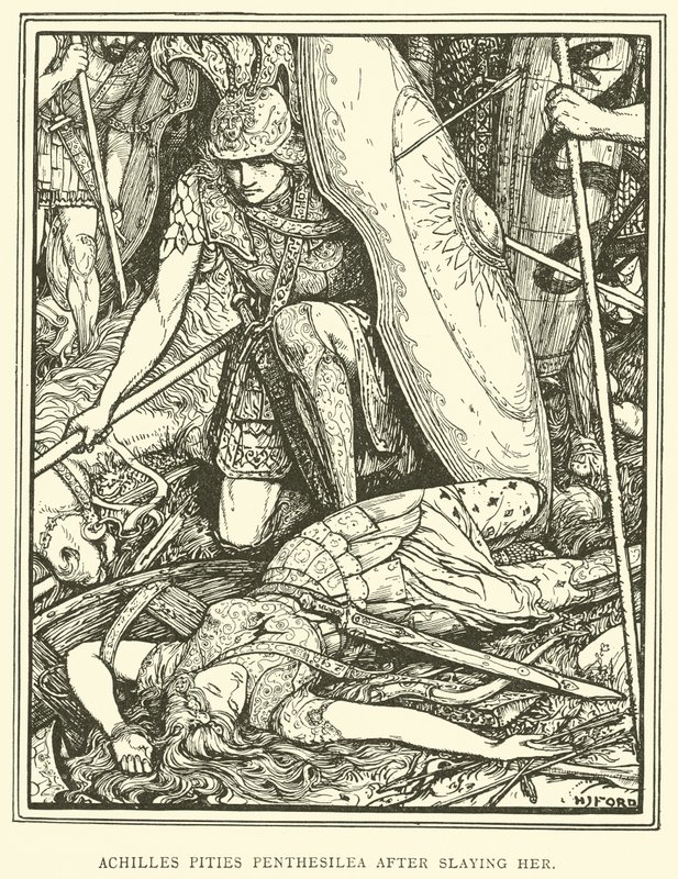 Achilles Pities Penthesilea After Slaying Her by Henry Justice Ford