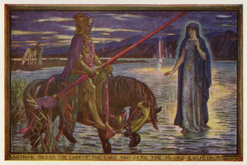 Arthur meets the Lady of the Lake and gets the Sword Excalibur by Henry Justice Ford