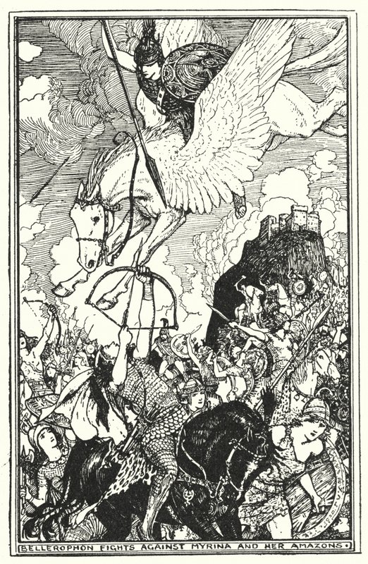 Bellerophon fights against Myrina and her Amazons by Henry Justice Ford