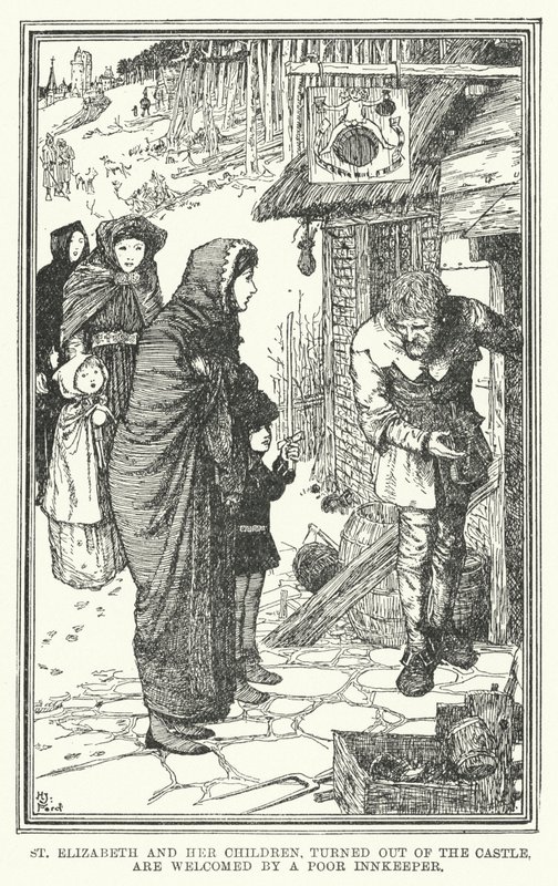 St. Elizabeth and Her Children, Turned Out of the Castle, Are Welcomed by a Poor Innkeeper by Henry Justice Ford