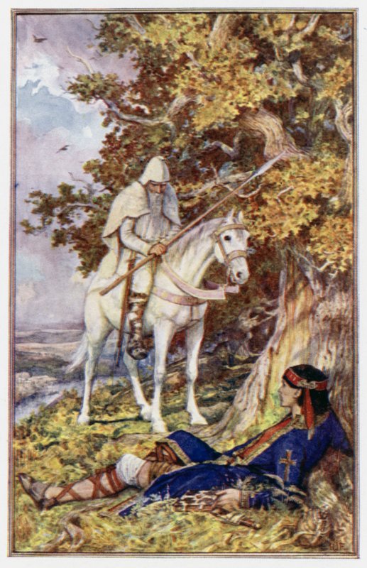 The Man on the White Horse Comes to Heal St Cuthbert by Henry Justice Ford