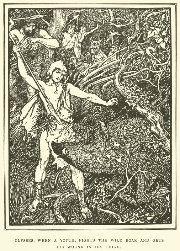 Ulysses, When a Youth, Fights the Wild Boar and Gets His Wound in His Thigh by Henry Justice Ford