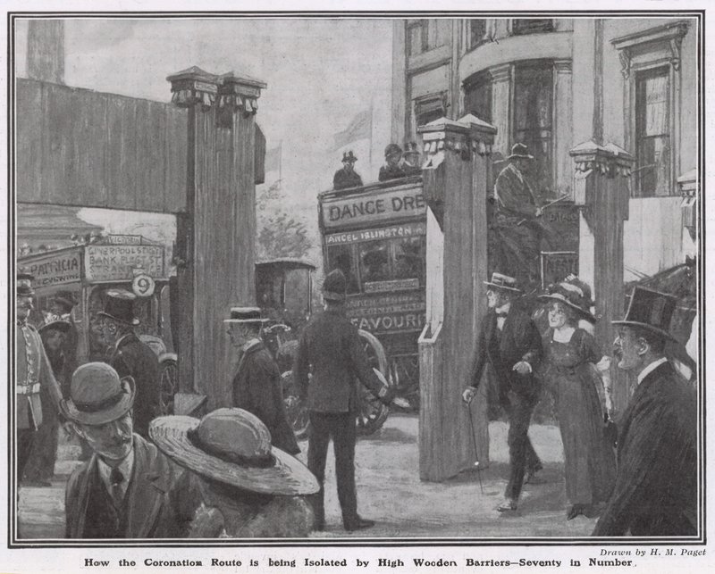 How the Coronation Route is Being Isolated by High Wooden Barriers by Henry Marriott Paget
