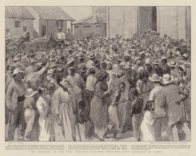 The Horrors of the War, feeding Starving Refugees from Santiago at Caney by Henry Marriott Paget