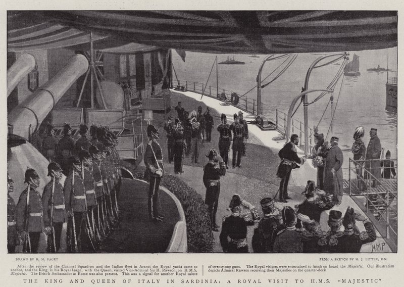 The King and Queen of Italy in Sardinia, a Royal Visit to HMS Majestic by Henry Marriott Paget