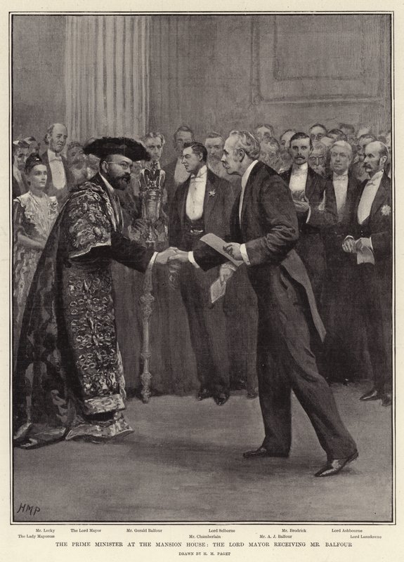 The Prime Minister at the Mansion House, the Lord Mayor receiving Mr Balfour by Henry Marriott Paget