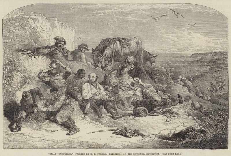 Halt-Smugglers, Exhibition of the National Institution by Henry Perlee Parker
