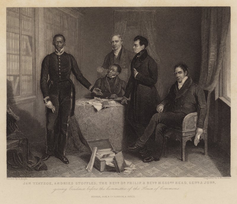Jan Tzatzoe, Andries Stoffles, the Reverend Dr Philip and the Reverend Messrs Read, senior and junior, giving evidence before the committee of the House of Commons by Henry Room