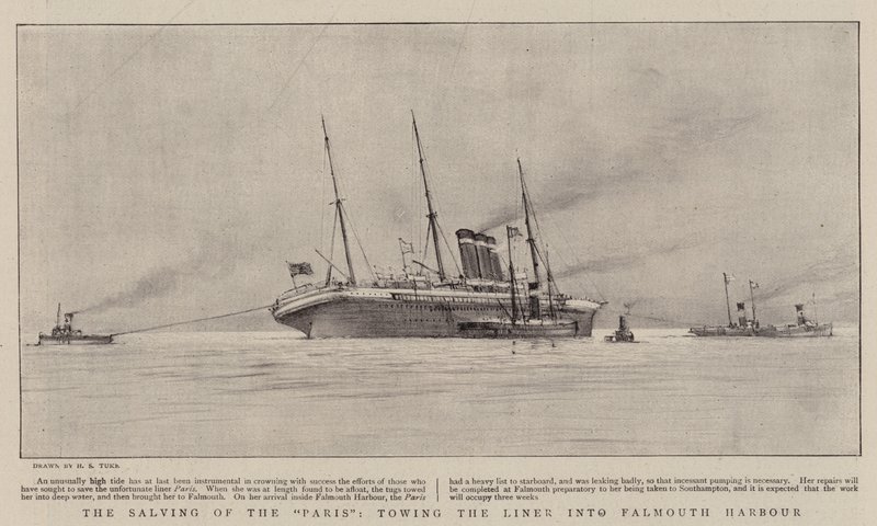 The Salving of the Paris, Towing the Liner into Falmouth Harbour by Henry Scott Tuke