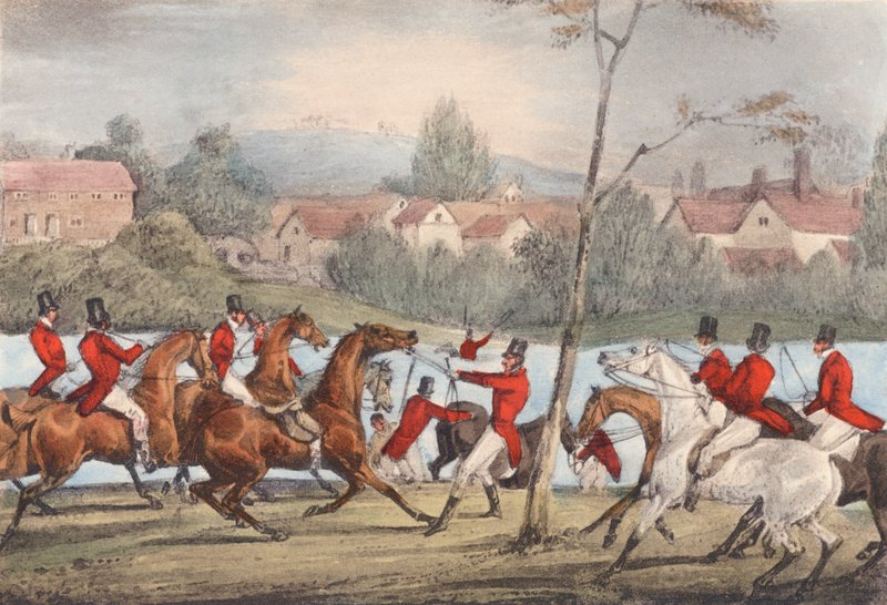 Mytton swims the Severn at Uppington Ferry, "He that calls himself a sportsman, let him follow me!" by Henry Thomas (after) Alken
