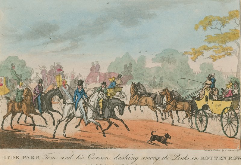 Hyde Park, London, Tom and his cousin dashing among the pinks in Rotten Row by Henry Thomas Alken