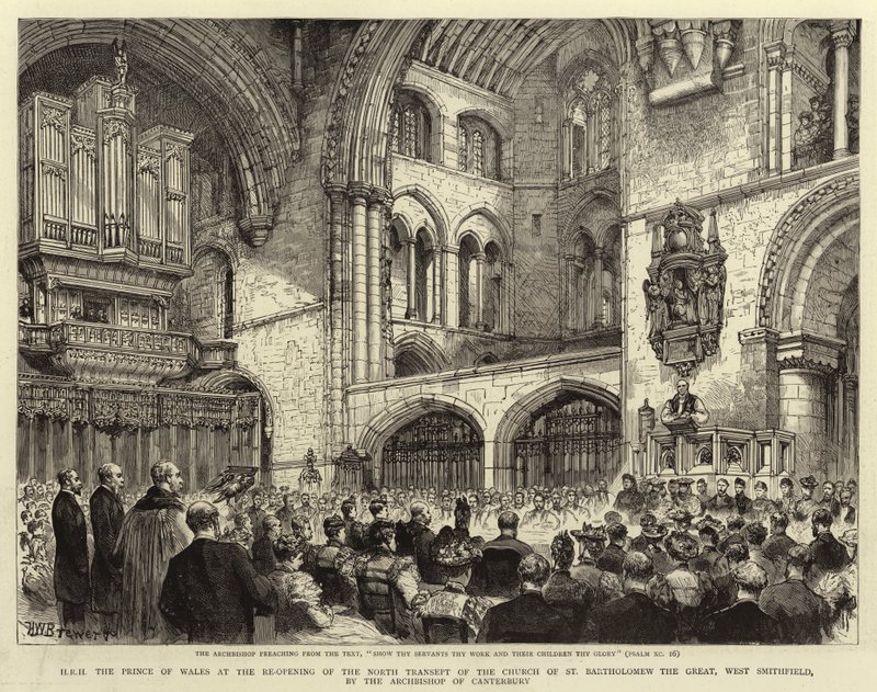 H.R.H. the Prince of Wales at the Re-opening of the North Transept of the Church of St Bartholomew the Great, West Smithfield, by the Archbishop of Canterbury by Henry William Brewer