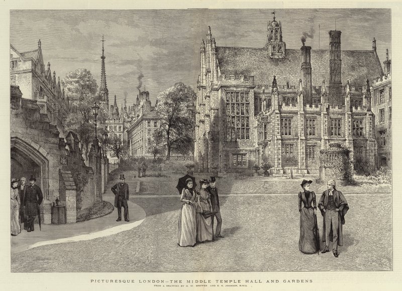 Picturesque London, the Middle Temple Hall and Gardens by Henry William Brewer