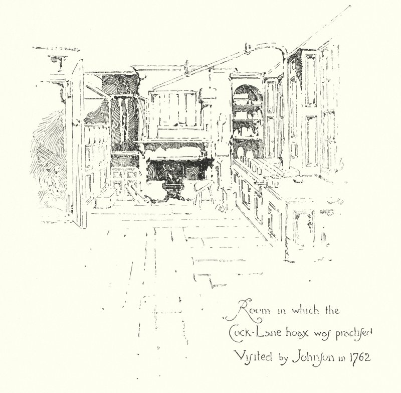Room in which the Cock-Lane Ghost hoax was practised, Visited by Dr John in 1762 by Herbert (after) Railton