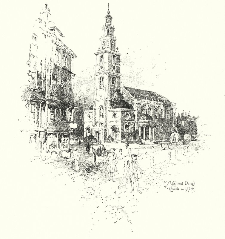 St Clement Dane’s Church, London, in 1774 by Herbert (after) Railton