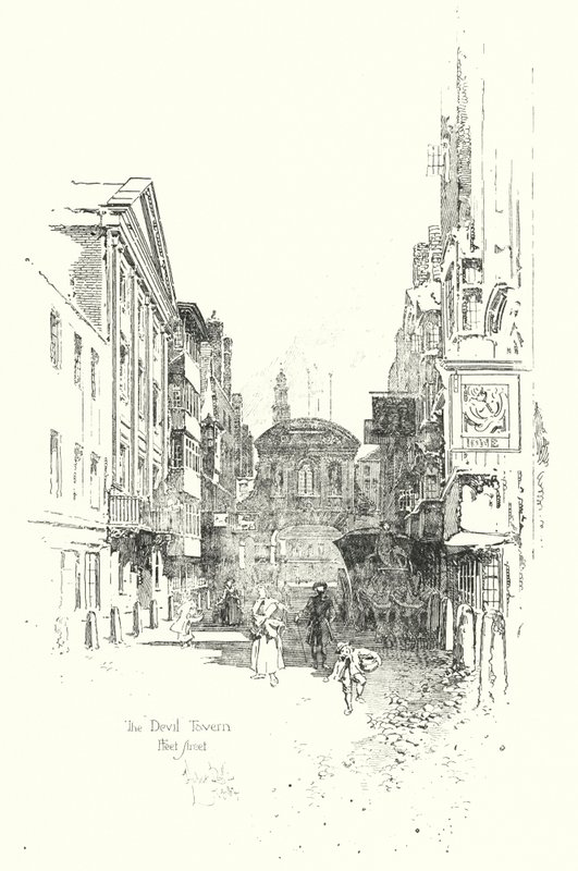 The Devil Tavern, Fleet Street, in the time of Dr Johnson by Herbert (after) Railton