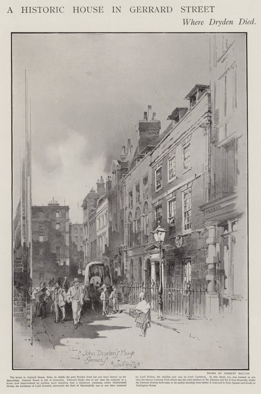 The House on Gerrard Street, London, Where the Poet John Dryden Died in 1700 by Herbert (after) Railton