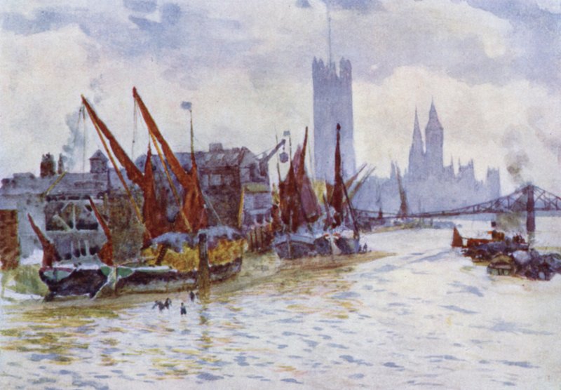 Hay Barges lying off the Horseferry at Westminster by Herbert Menzies (after) Marshall