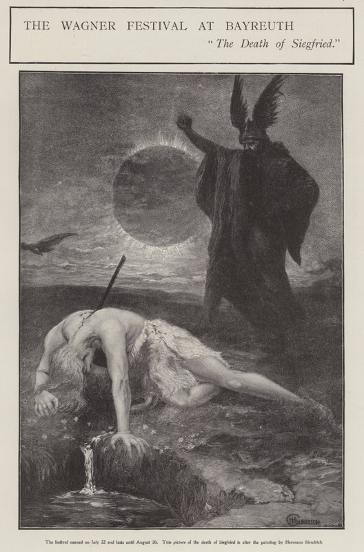 The Wagner Festival at Bayreuth: the Death of Siegfried by Hermann (after) Hendrich