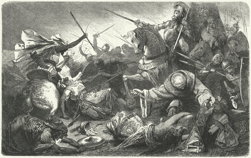Christians Fighting the Almohads at the Battle of Las Navas de Tolosa, Spain, 1212 by Hermann Vogel