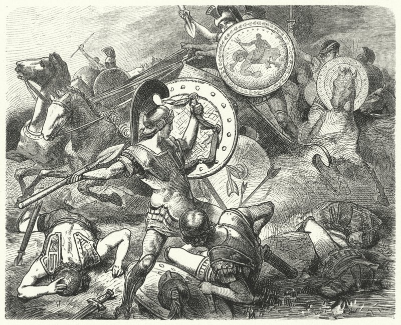Epaminondas saving the life of Pelopidas at the Battle of Mantinea, 385 BC by Hermann Vogel