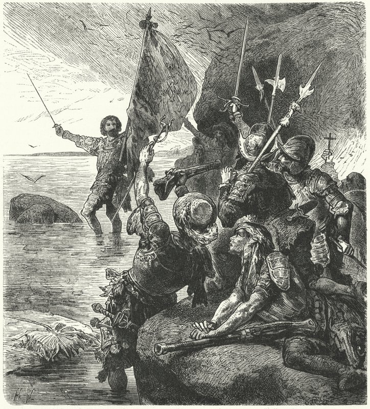 Vasco Nunez de Balboa Claims the Pacific Ocean for Spain, 1513 by Hermann Vogel