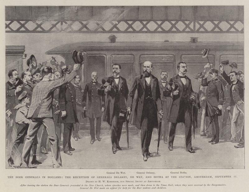 The Boer Generals in Holland, the Reception of Generals Delarey, De Wet, and Botha at the Station, Amsterdam by Hermanus Willem Koekkoek