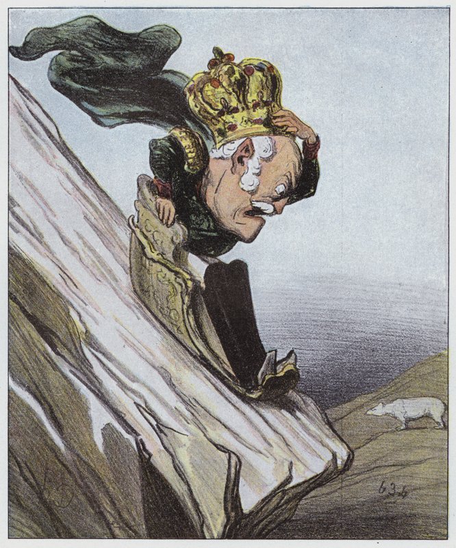 On a Somewhat Dangerous Slope by Honore (after) Daumier