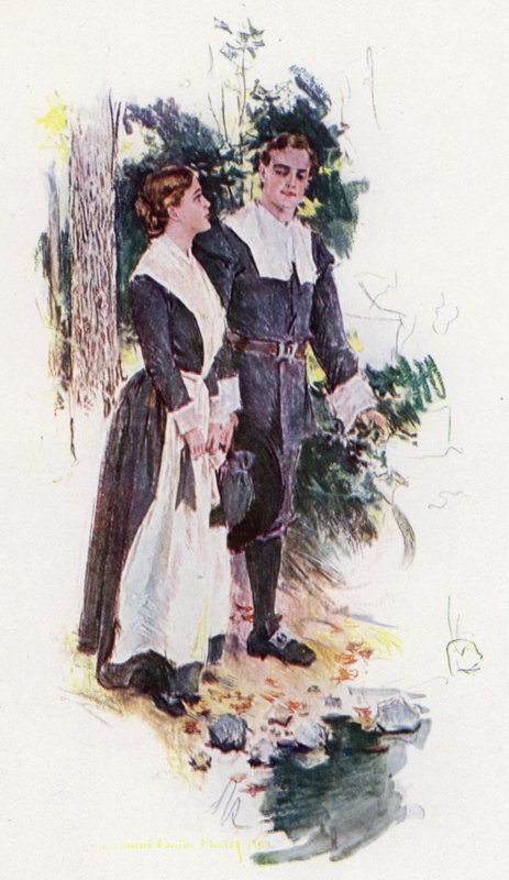 Illustration for The Courtship of Miles Standish by Henry Wadsworth Longfellow by Howard Chandler (after) Christy