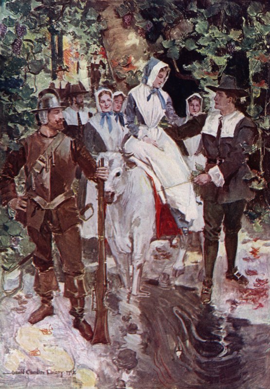 Illustration for The Courtship of Miles Standish by Henry Wadsworth Longfellow by Howard Chandler (after) Christy