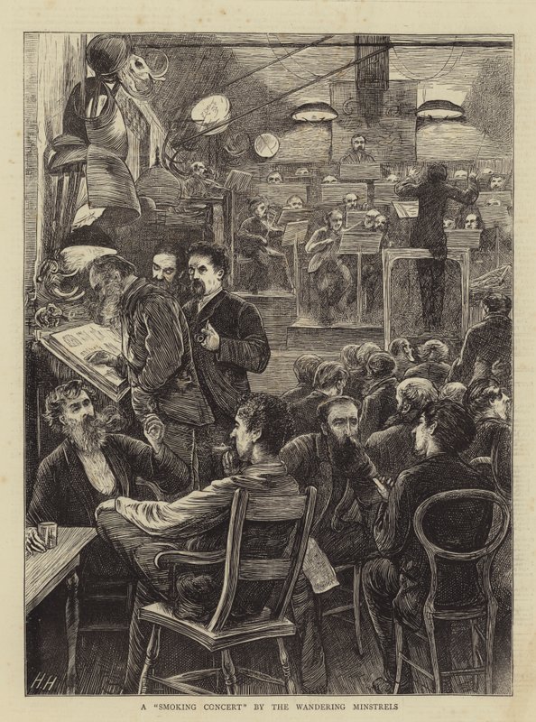 A Smoking Concert by the Wandering Minstrels by Hubert von Herkomer