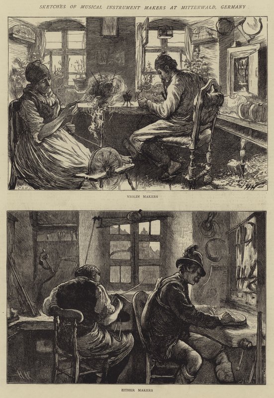 Sketches of Musical Instrument Makers at Mittenwald, Germany by Hubert von Herkomer
