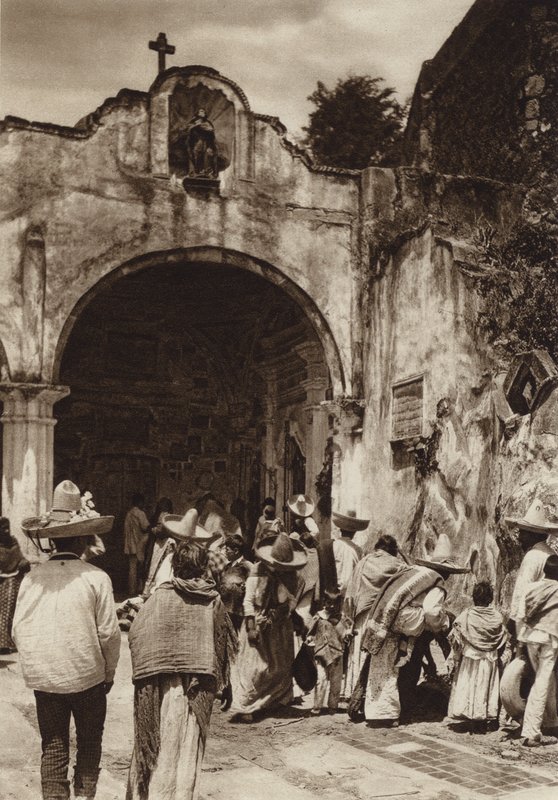 Mexico: Amecameca, Entrance to the church by Hugo Brehme