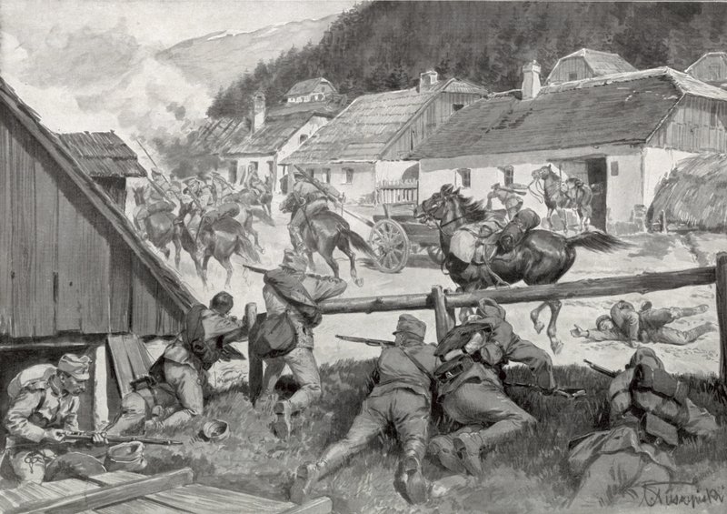 Plundering Cossacks Surprised by Hungarian Troops in a Hungarian Village by Hungarian School