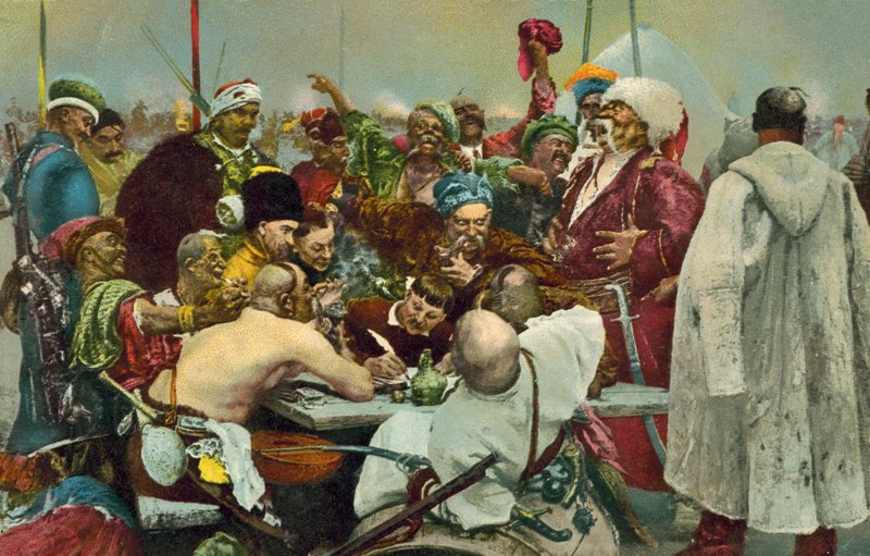 Reply of the Zaporozhian Cossacks to Sultan Mehmed IV of the Ottoman Empire by Ilya Efimovich after Repin
