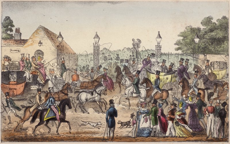 The Arrival, or Western Entrance to Cockney Land (coloured engraving) by Isaac Robert Cruikshank