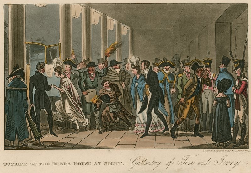 Outside of the Opera House; Gallantry of Tom and Jerry by Isaac, Robert and George Cruikshank
