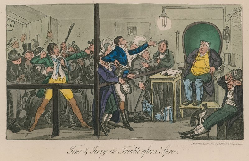 Tom and Jerry in trouble after a spree by Isaac, Robert and George Cruikshank