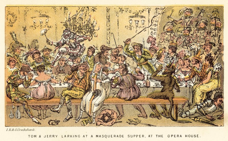 Tom and Jerry Larking at a Masquerade Supper, at the Opera House by Isaac, Robert and George Cruikshank