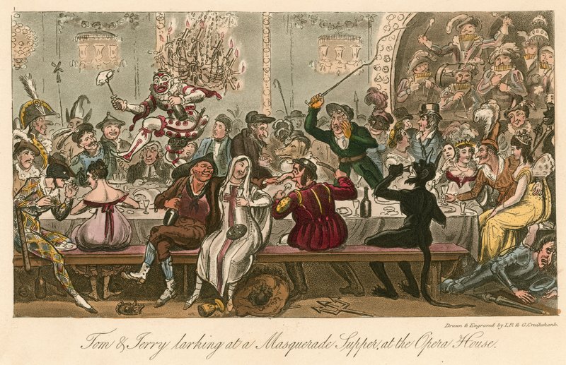 Tom and Jerry Larking at a Masquerade Supper at the Opera House, London by Isaac, Robert and George Cruikshank
