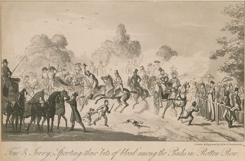 Tom and Jerry Sporting Their Bits of Blood Among the Pinks in the Rotten Row by Isaac, Robert and George Cruikshank