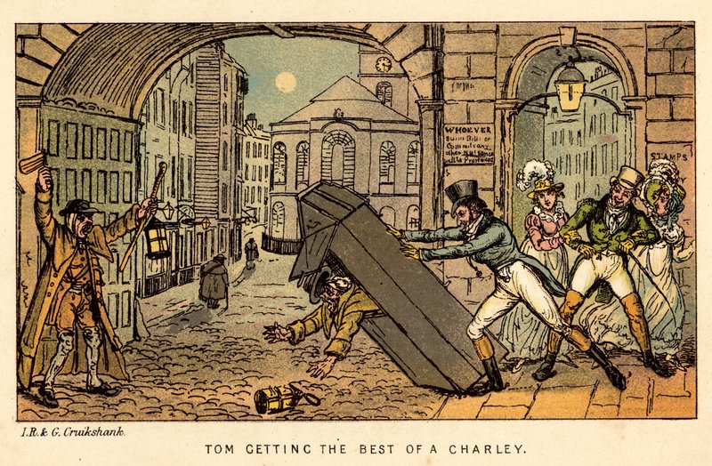 Tom Getting the Best of a Charley by Isaac, Robert and George Cruikshank