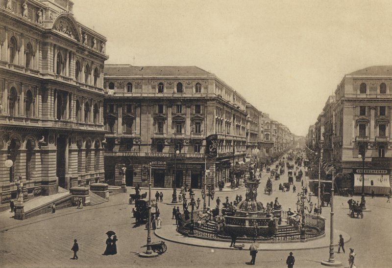 Naples: Piazza Della Borsa and Rettifilo Corso Umberto I by Italian Photographer