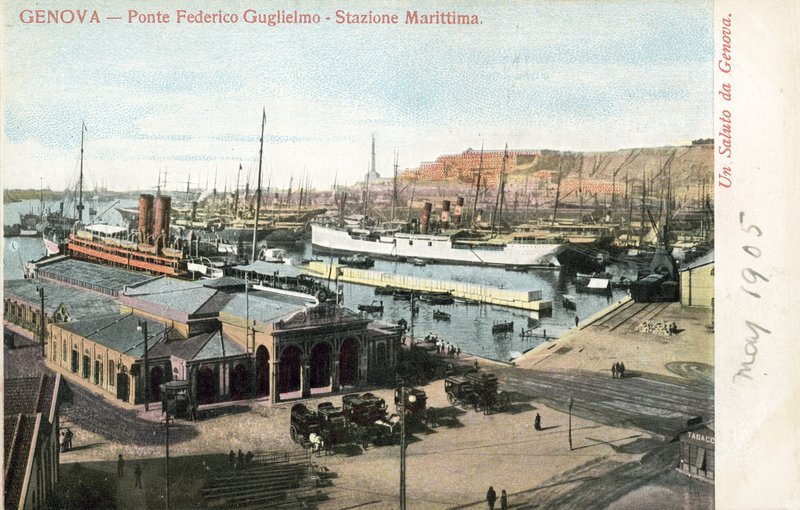 Ponte Federico Guglielmo and ferry terminus, Genoa by Italian Photographer
