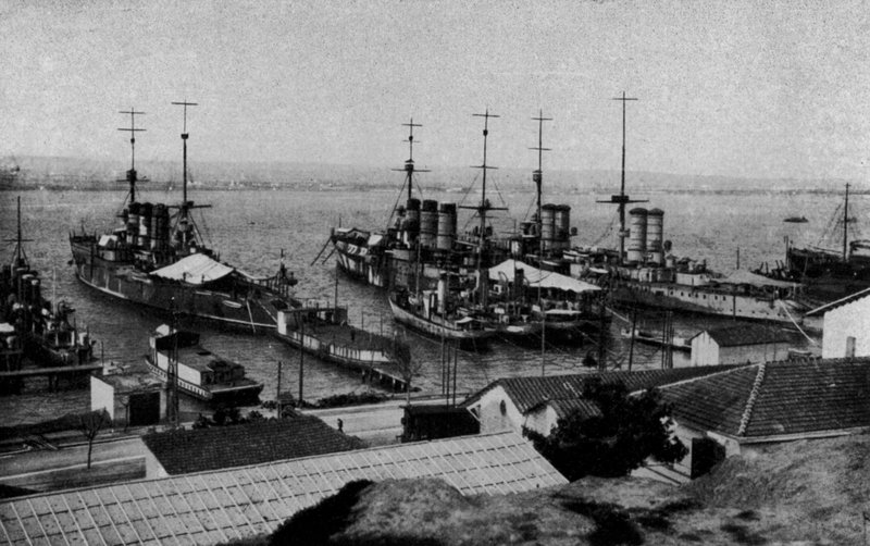 Taranto, Royal Ships Roma, Napoli, San Giorgio Anchored in the Small Sea by Italian Photographer